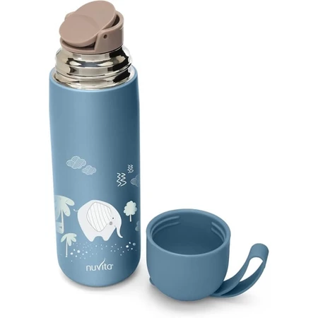 Nuvita Thermos - Roestvrijstalen bakje voor warme en koude gerechten met blauw gepoedercoat siliconen handvat, 400 ml