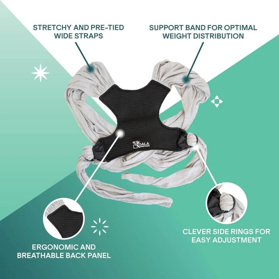 Koala Babycare Cuddle Band – Verstellbare, vorgebundene Babytrage, hellgrau