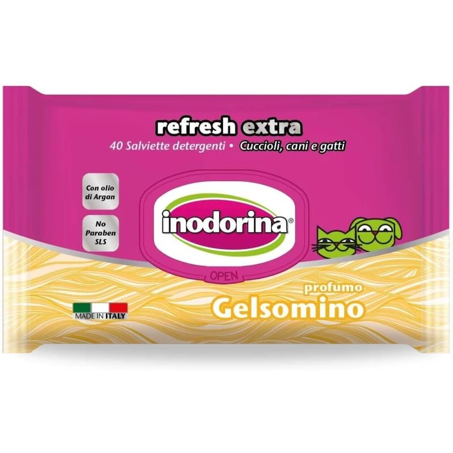 Lingettes Inodorina pour animaux de compagnie - Parfum jasmin - 40 lingettes
