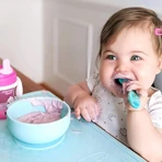 Chicco Easy Start - Set de silicona para la introducción de alimentos sólidos en bebés a partir de los 6 meses - Azul claro