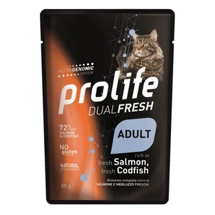 Prolife Dualfresh Lachs und Kabeljau – Alleinfuttermittel für ausgewachsene Katzen, 85 g