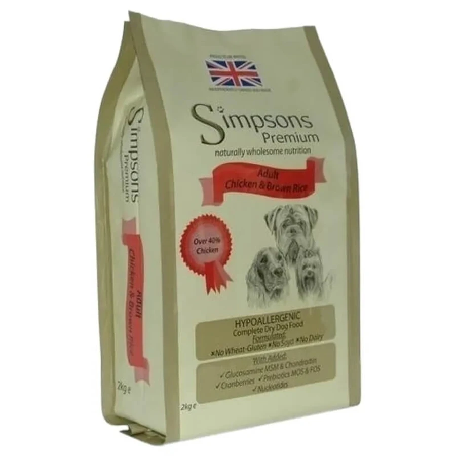 Simpsons Premium Pollo y Arroz Integral para Adultos - Alimento completo para perros adultos de todas las razas, 2 kg