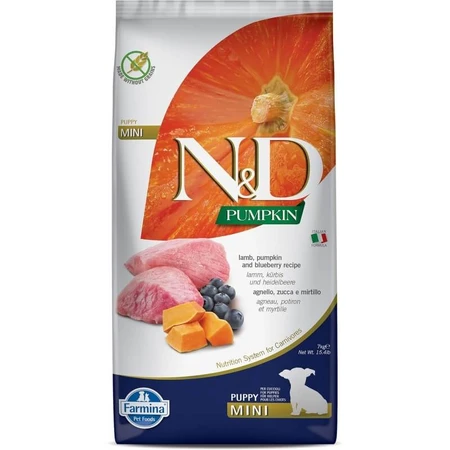 Farmina N&amp;d Pumpkin Puppy Mini with Lamb, Pumpkin, and Blueberry - Complete Dog Food, 7 kg