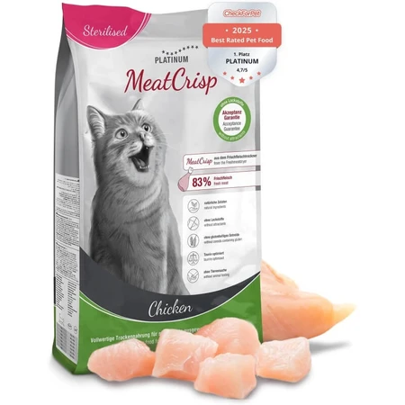 Platinum Meatcrisp Chicken - Pienso completo para gatos adultos castrados, 1,5 kg