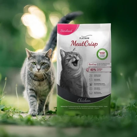 Platinum Meatcrisp Chicken - Pienso completo para gatos adultos castrados, 1,5 kg