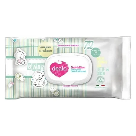 Toallitas limpiadoras Dealo 72 XL con leche y coco