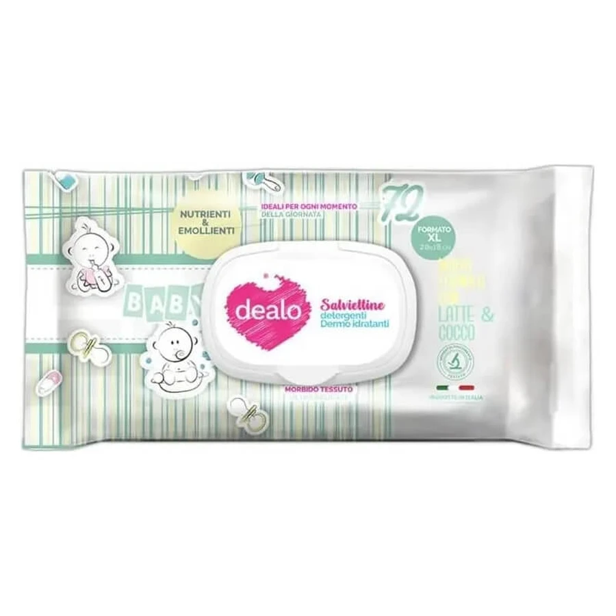 Toallitas limpiadoras Dealo 72 XL con leche y coco