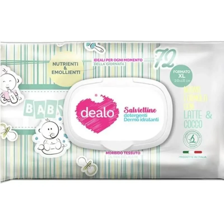 Toallitas limpiadoras Dealo 72 XL con leche y coco