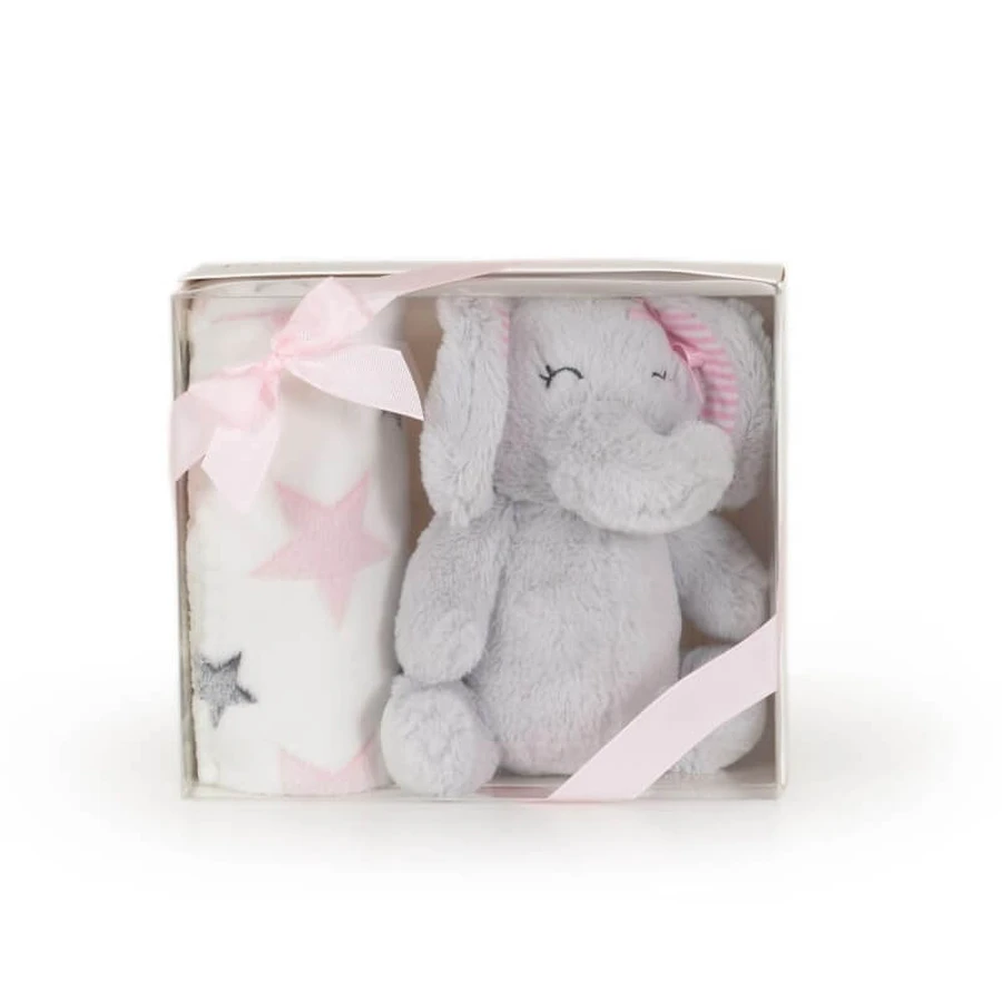 Cangaroo-Geschenkset für Neugeborene – Weiche Fleece-Decke mit rosa Teddybär