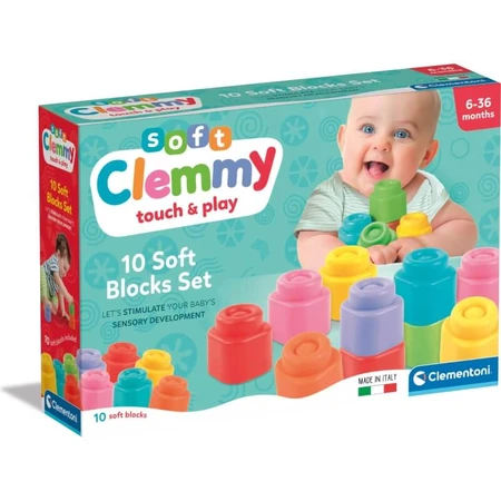 Clementoni Soft Clemmy Touch & Play - Set of 10 Soft Building Blocks, 6–36 months