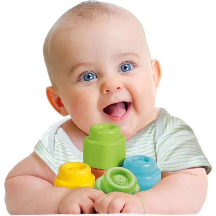 Clementoni Soft Clemmy Touch & Play - Set of 10 Soft Building Blocks, 6–36 months