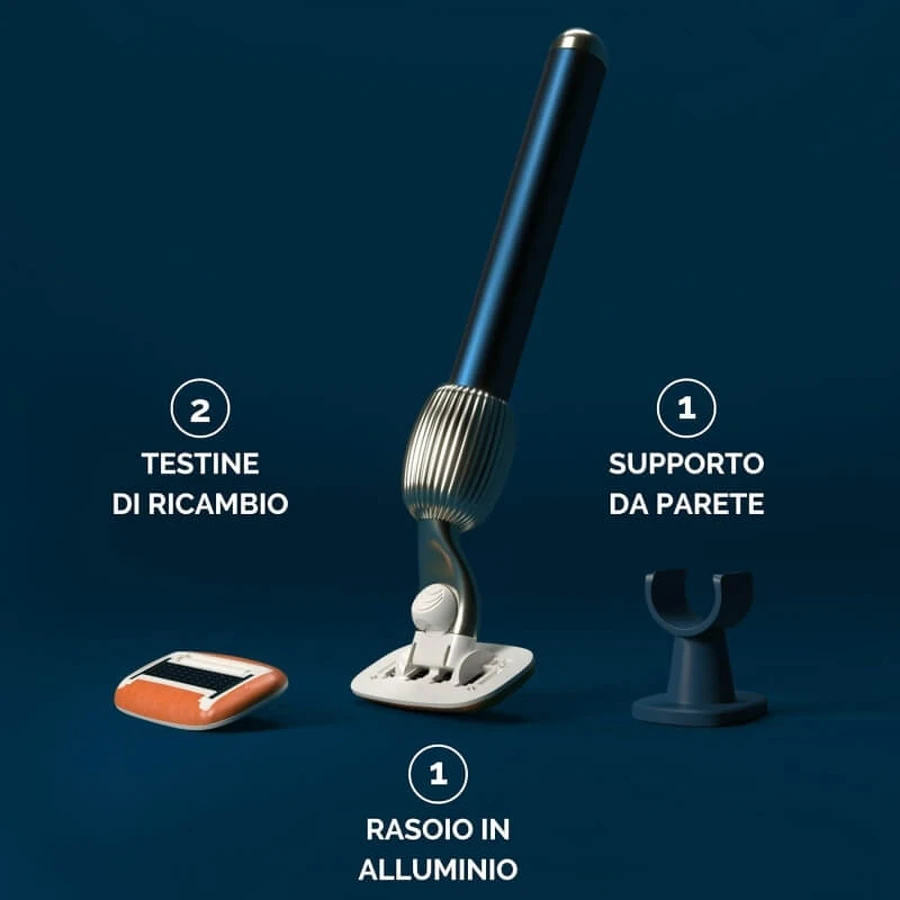 Kit de démarrage Fler Fler Razor - Rasoir réutilisable à 5 lames - Bleu nuit