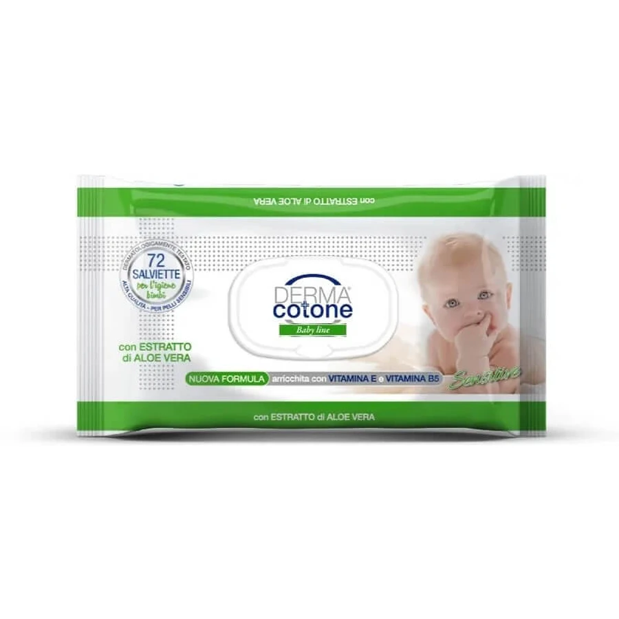Línea Dermacotone para bebés: 72 toallitas con extracto de aloe vera