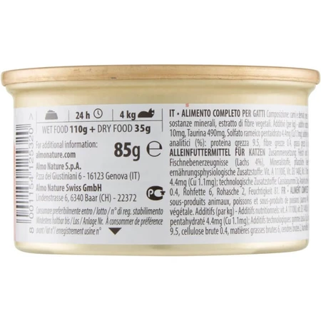 Almo Nature Daily Adult Cat Zalm-mousse – Volledig voer voor volwassen katten, 85 g