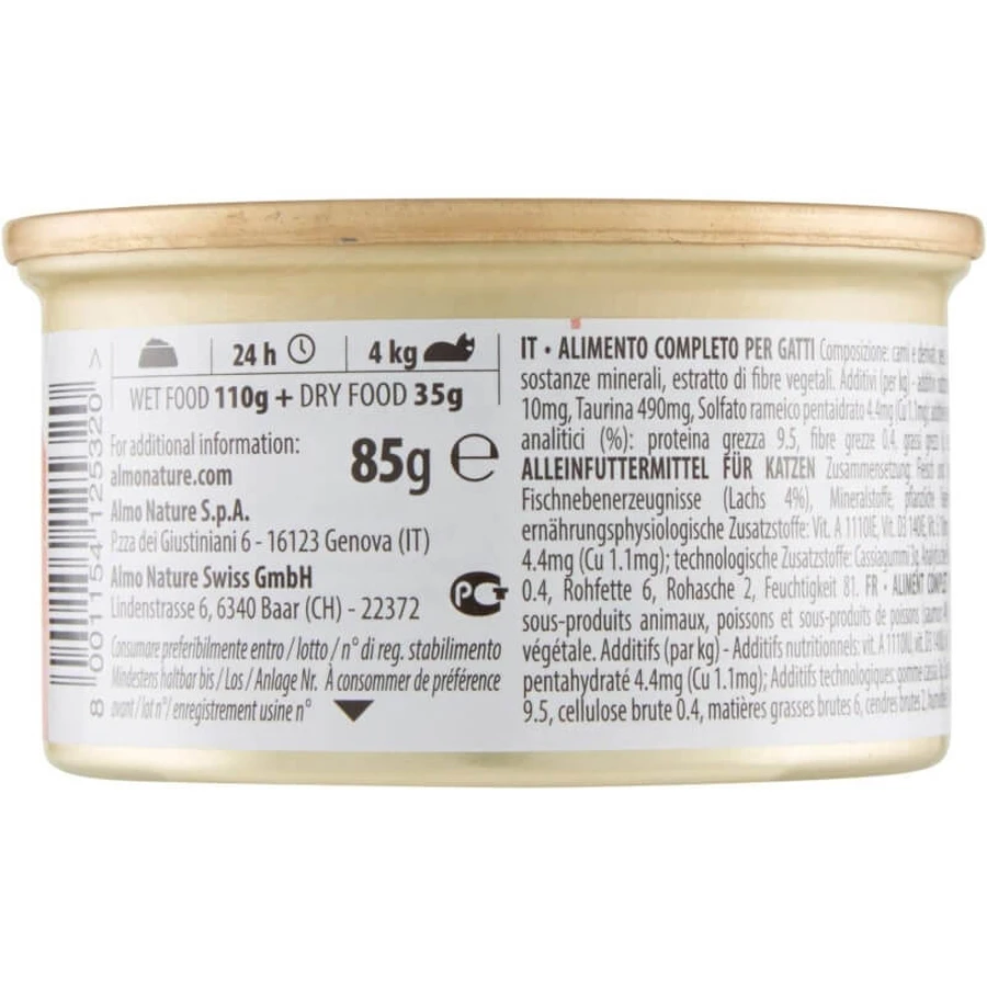 Almo Nature Daily Adult Cat Zalm-mousse – Volledig voer voor volwassen katten, 85 g