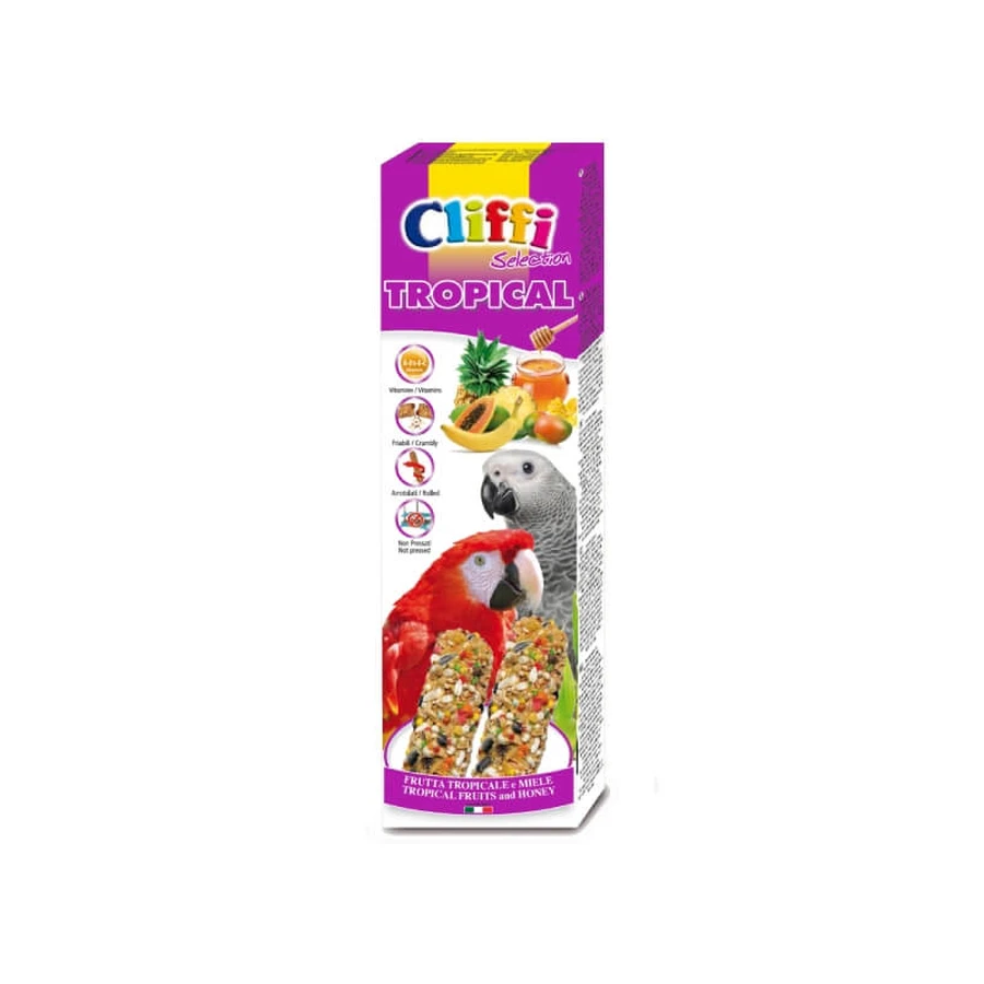 Cliffi Tropical Sticks with Tropical Fruit and Honey - Complete Food for Parrots, 150 g