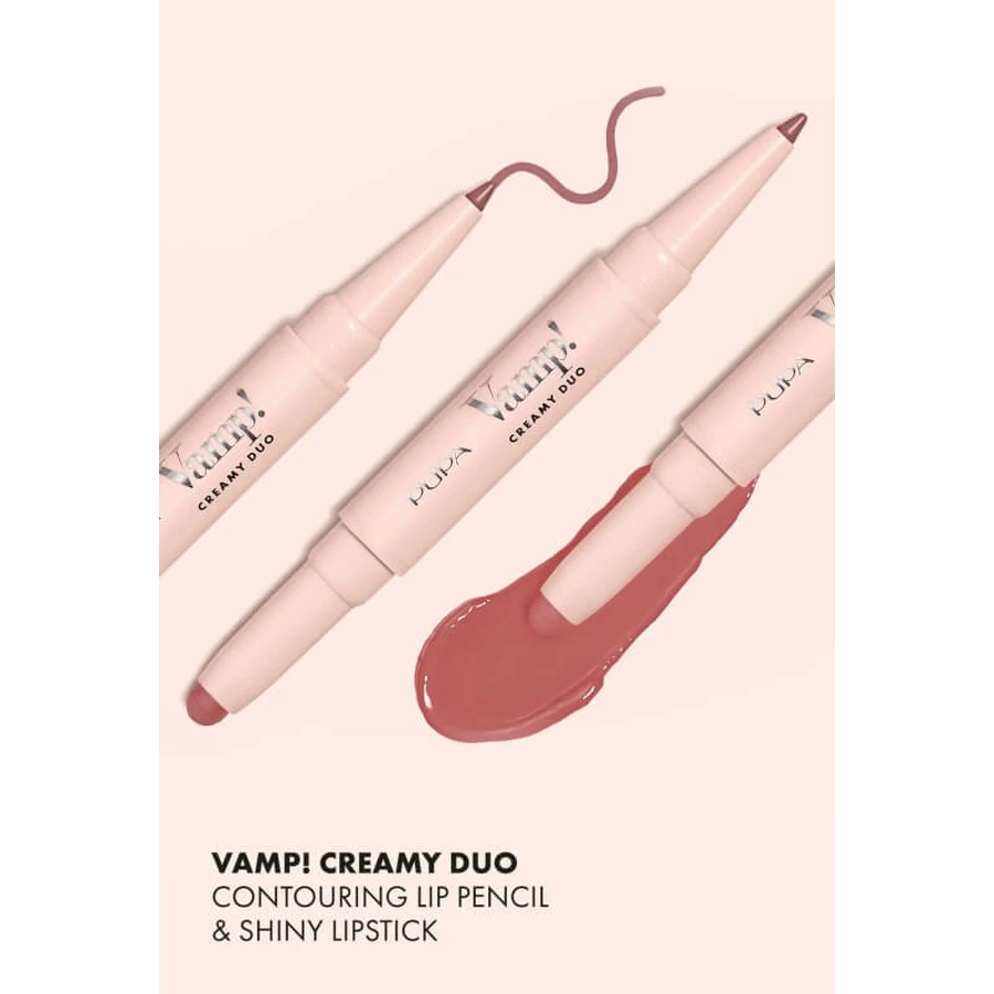 Pupa Vamp! Creamy Duo - Contour-lippotlood &amp; glanzende lippenstift nr. 012 Cherry Red