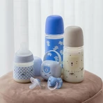 Suavinex Wild & Free - Plastic babyfles met siliconen speen, SX Pro, dikke doorstroming, anti-koliek, vanaf 6 maanden, lichtblauw, 360 ml