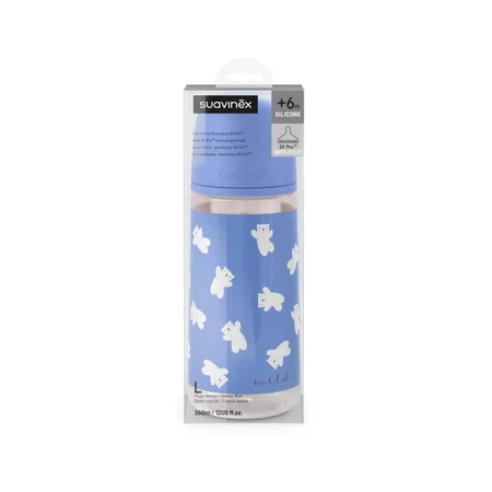 Suavinex Wild & Free - Plastic babyfles met siliconen speen, SX Pro, dikke doorstroming, anti-koliek, vanaf 6 maanden, lichtblauw, 360 ml