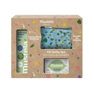 Coffret Mustela Vanity Spa - Savon solide de 75 g + crème bio multi-usage onctueuse de 75 ml + gant de toilette