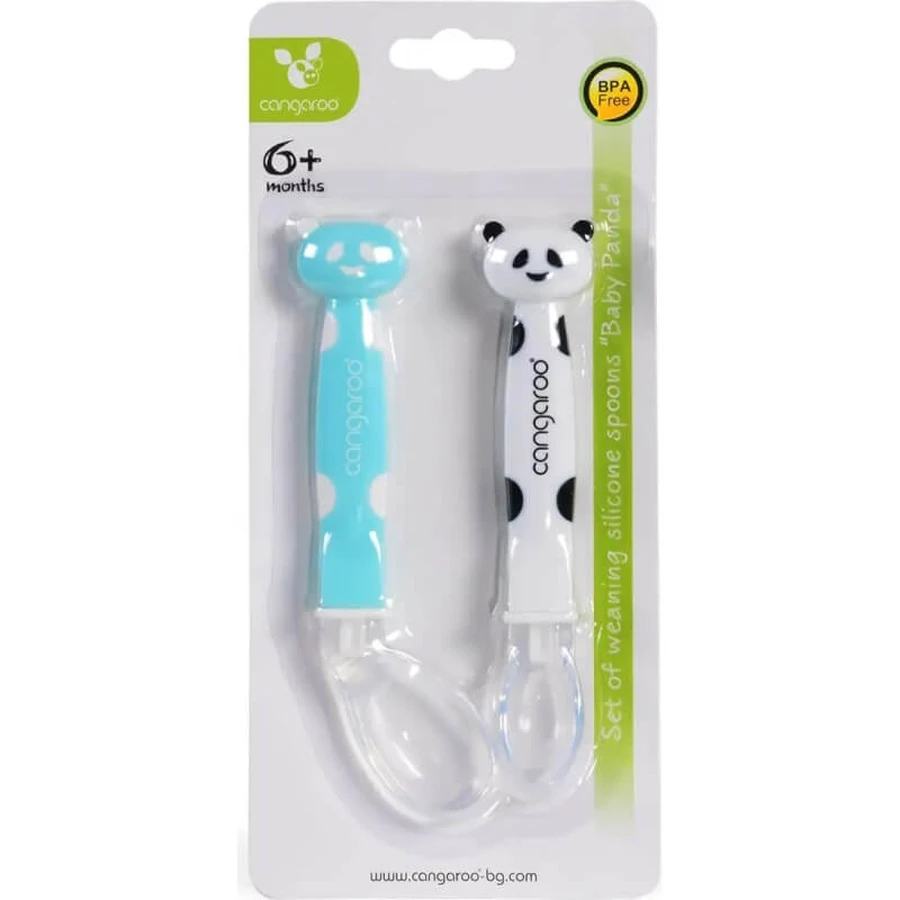 Cangaroo Baby Panda - 2 siliconen lepels - blauw