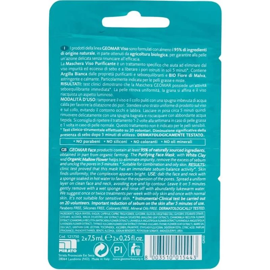 Geomar Pure skin – mască facială purificatoare și matifiantă, 2 doze