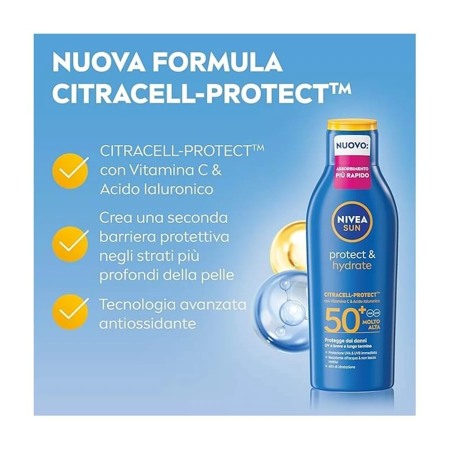 Nivea Sunscreen 50+ SPF Sun Protect &amp; Hydrate Sunscreen Lotion, Protection Level ATA, 400 ml