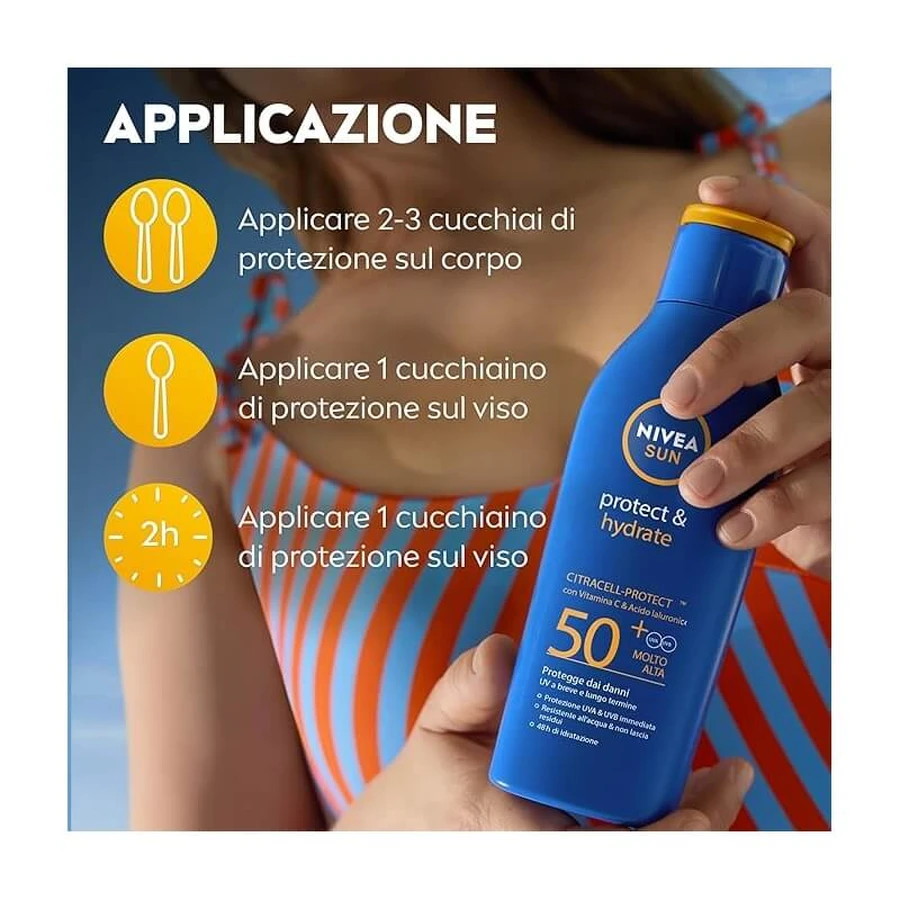 Nivea Sunscreen 50+ SPF Sun Protect &amp; Hydrate Sunscreen Lotion, Protection Level ATA, 400 ml