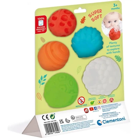 Bolas sensoriales con forma de animales de Clementoni: juego de 5 bolas sensoriales, a partir de 3 meses
