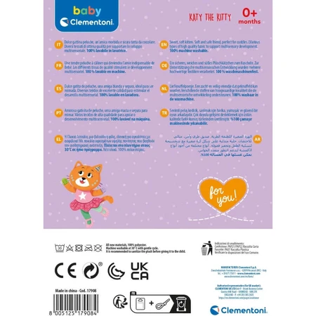 Clementoni Baby for You Katy la petite chatte - Première peluche d'éveil 0 mois et plus