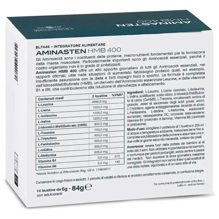 Principium Aminasten HMB 400 - Supplement tegen vermoeidheid en uitputting, 14 zakjes