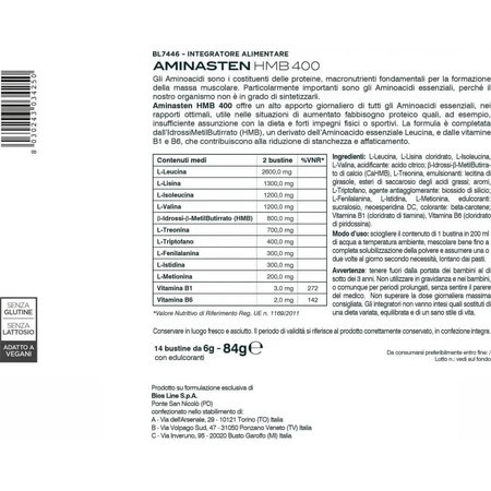 Principium Aminasten HMB 400 - Supplement tegen vermoeidheid en uitputting, 14 zakjes