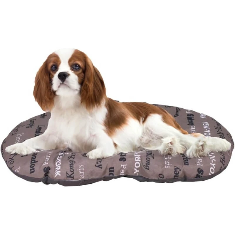 Ferplast Relax 65-6 - Washable oval cotton pillow for dogs and cats, brown city print, 65 x 42 cm