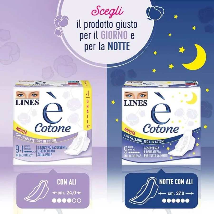 Lines is cotton - 10 daytime pads with wings