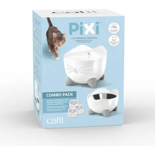 Catit Pixi - Pack combinado de fuente de agua para gatos en color blanco