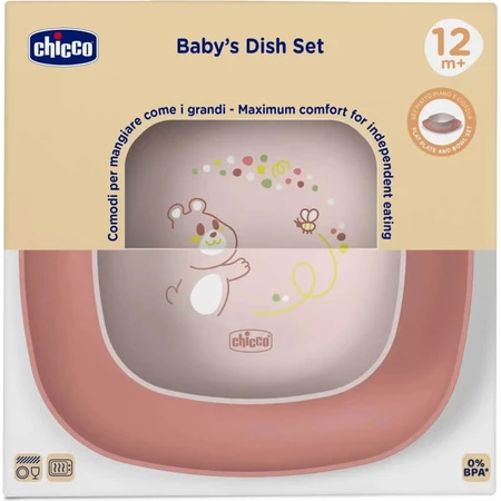 Juego de vajilla para bebés Chicco - Juego de vajilla rosa a partir de los 12 meses