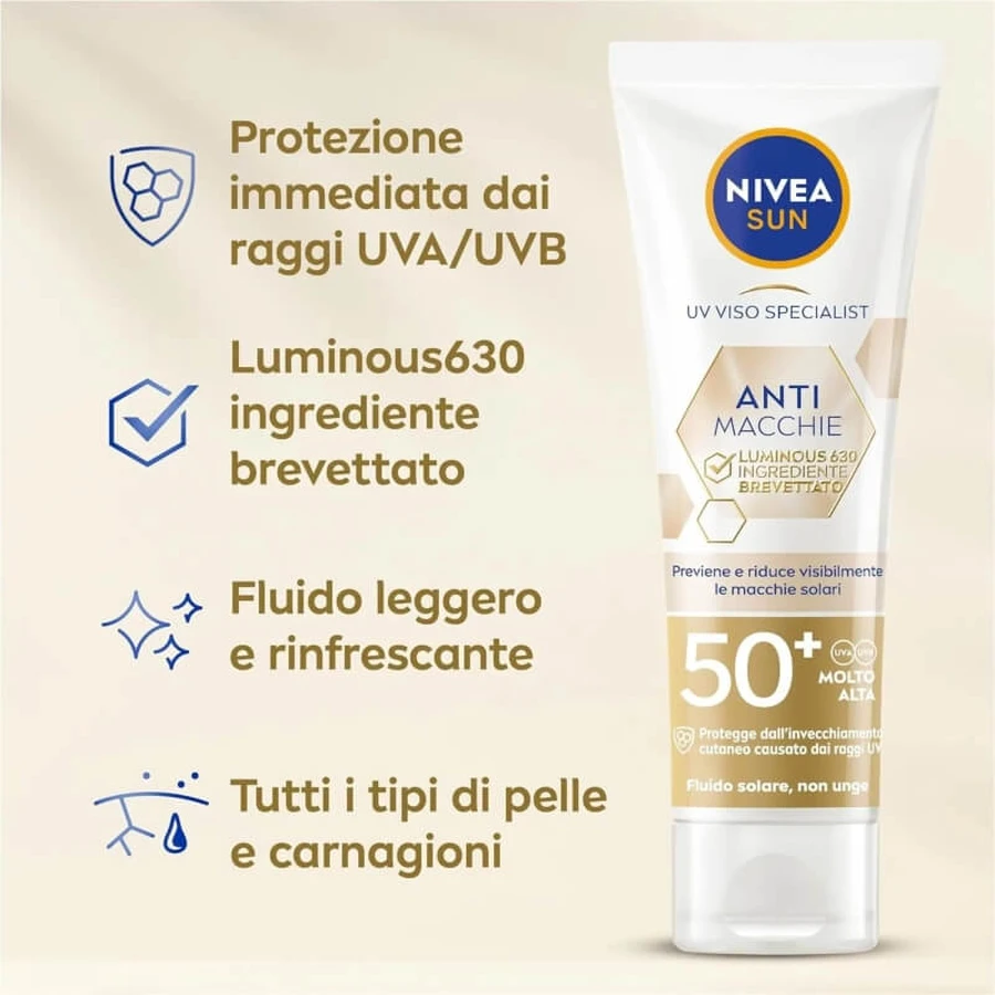 Crema solar facial Nivea SPF 50+ contra las manchas oscuras, protección muy alta, 40 ml