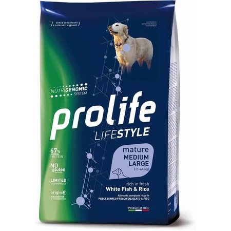 Prolife Lifestyle Mature Medium Large met witte vis en rijst - Compleet voer voor volwassen middelgrote en grote honden, 2,5 kg