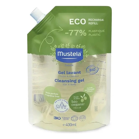 Mustela Biologische Reinigingsgel - Reinigingsmiddel voor lichaam en haar, navulling, 400 ml