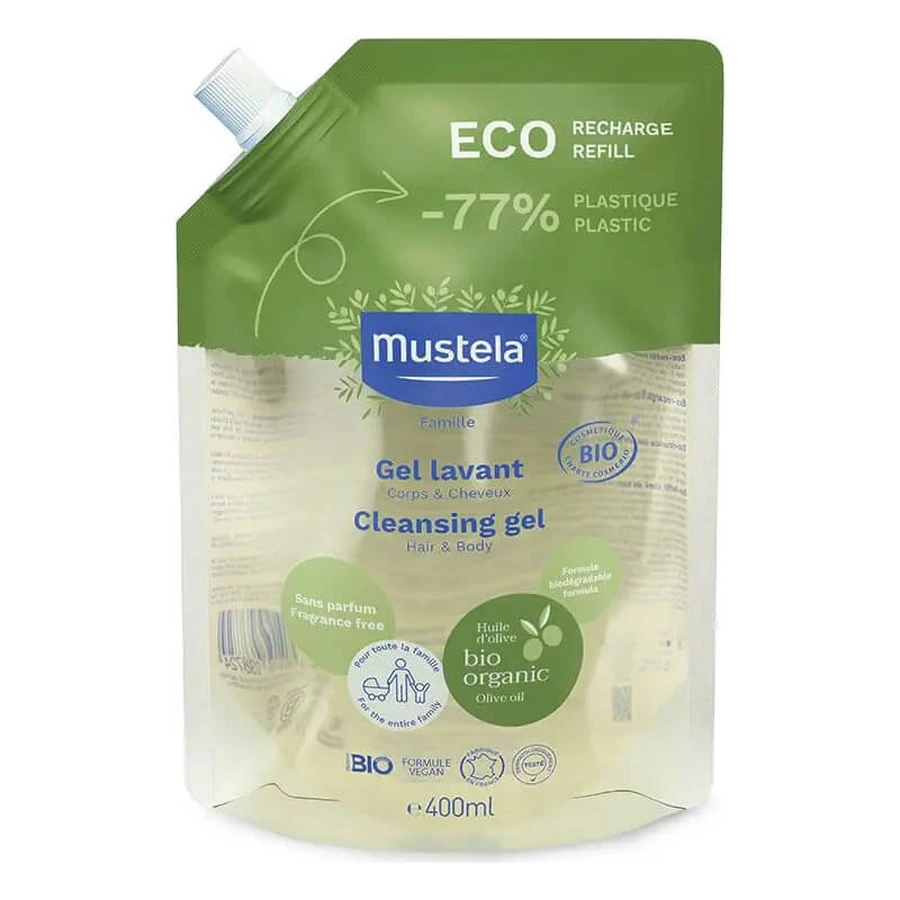 Mustela Biologische Reinigingsgel - Reinigingsmiddel voor lichaam en haar, navulling, 400 ml