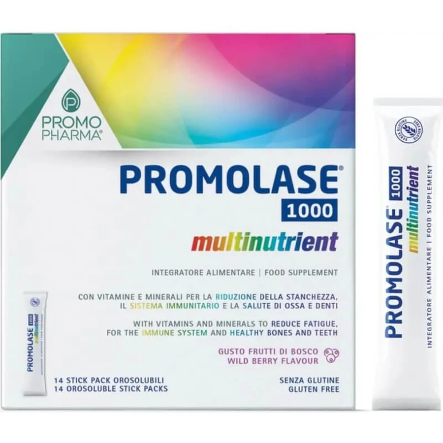 Promolase 1000 Multinutrient, 14 sticks - Complément alimentaire à base de vitamines et de minéraux