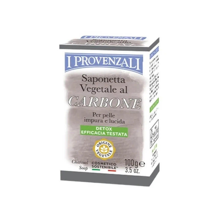 I Provenzali plantaardige zeep met houtskool voor een vette en glanzende huid, 100 g