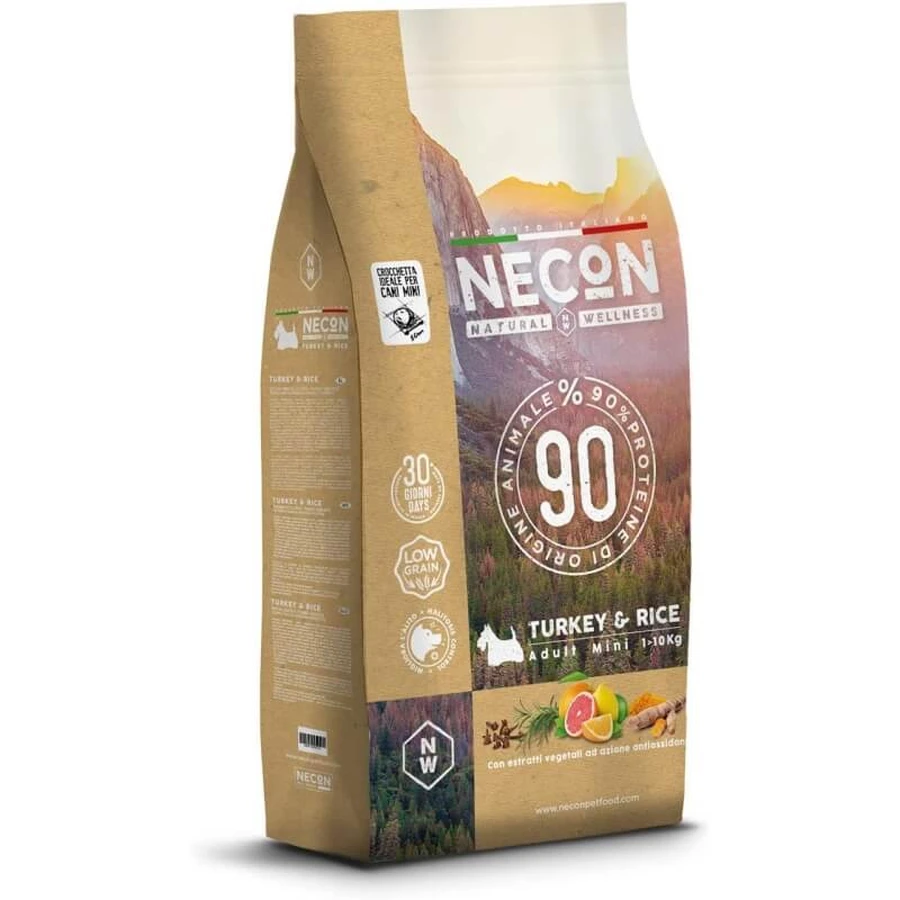 Necon Pet Food Natural Wellness Adult Mini with Turkey and Rice - Complete Food for Small Adult Dogs, 2 kg
