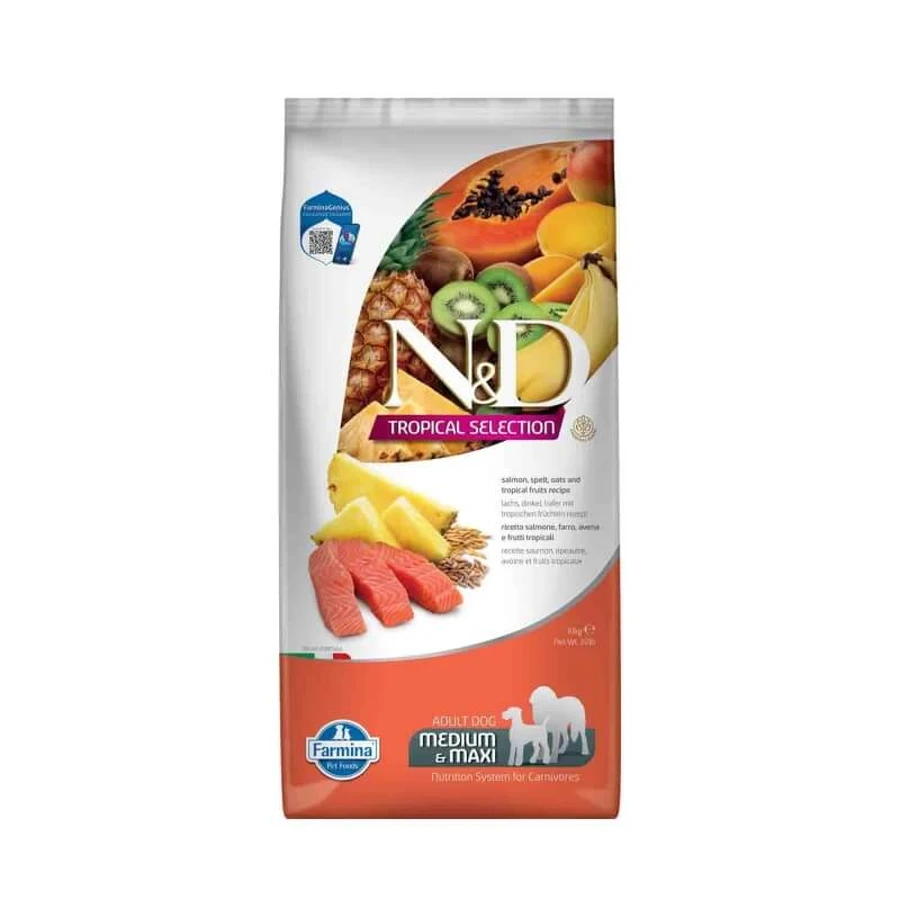 Farmina N&amp;d Tropical Selection para perros adultos de tamaño mediano y grande, salmón - Alimento completo para perros de tamaño mediano a grande, 10 kg