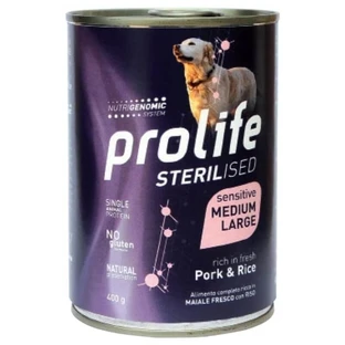 Prolife Sterilised Sensitive Adult M-L Pork and Rice - Complete Food for Sterilized Dogs, 400 g
