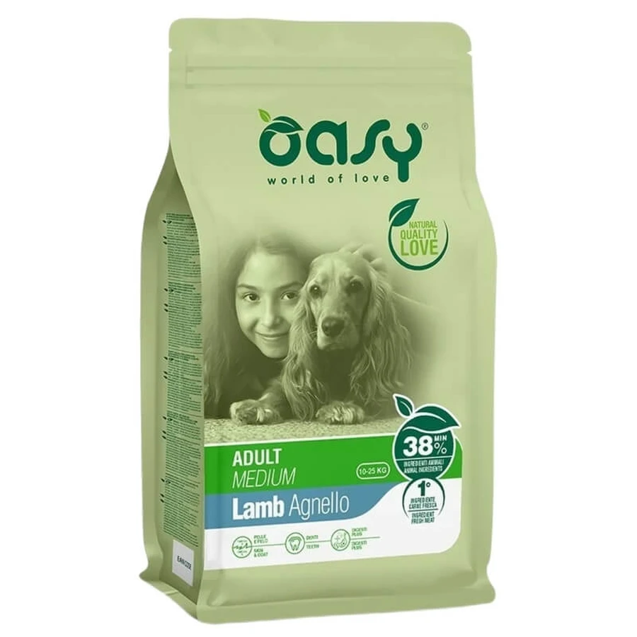 Oasy Adult Medium Lamb - Aliment complet pour chiens adultes de taille moyenne, 12 kg