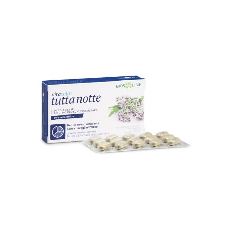 Bios Line Vitacalm All-Night 60 Tablets - Sleep Supplement (Dented Packaging)