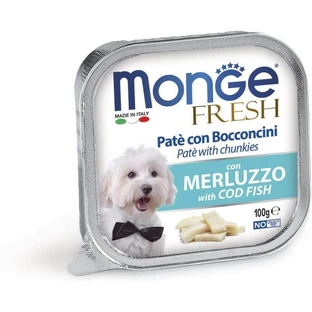Monge verse kabeljauwpâté met hapjes – Volledig voer voor kleine honden, 100 g