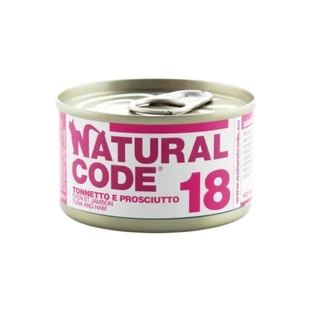 Natural Code 18 Atún y jamón - Alimento completo para gatos adultos, 85 g