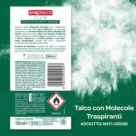 Poudre de talc pure, parfum talc - Déodorant en spray 48 heures, 150 ml